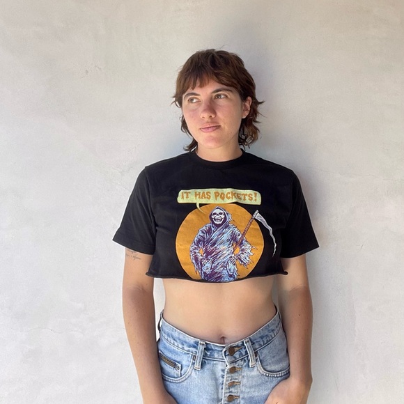 Grim Reaper “it has pockets!” Crop top T-shirt - Picture 2 of 4